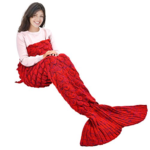 eCrazyBaby Couverture de Queue de sirène mettable, Toutes Les Saisons Chaude Couverture de lit canapé Couette Salon Sac de Couchage pour Enfants et Adultes, écailles...