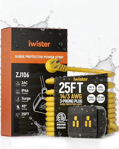 Image of Outdoor Extension Cord, 25 Ft Outdoor Power Strip with Surge Protector, 1875W /15A, IP66 Waterproof, Heavy Duty Extension Cord with Multiple Outlets for Patio, Garden, Pool, RV