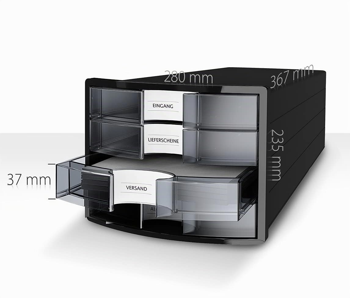 HAN Cassettiera IMPULS – Design moderno per formati di carta DIN A4/C4 con 3 cassetti chiusi e serratura, inserto incluso, colore nero, 1018-13