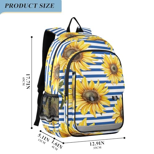 Sac à dos ordinateur portable enfants tournesols bleu rayé B99 pour collège et lycée