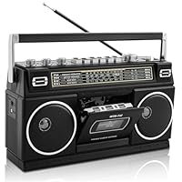 Retro-Classic-Portable-Boombox im 80er-Jahre-Stil mit Kassettenrecorder, AM/FM/SW1/SW2-Radio, Bluetooth-Streaming, USB/SD, AUX, 2 Stereolautsprecher, 24W Dual Full-Range High-Bass-Lautsprechern