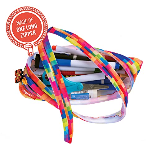 Zipit Pixel Pencil Case For Kids, Large Capacity Pencil Pouch, Holds Up To 30 Pens, Made Of One Long Zipper! (Yellow) #TOP1