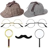 Jeyiour 8 pcs Detective Costume Accessories for Adults Men Women Detective Hat Kit Outfit Party Decor