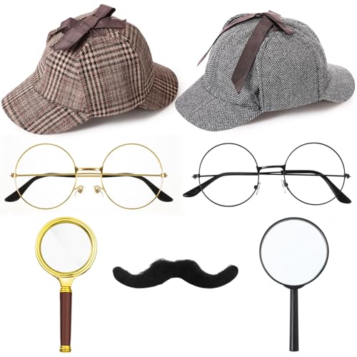 Jeyiour 8 pcs Detective Costume Accessories for Adults Men Women Detective Hat Kit Outfit Party Decor