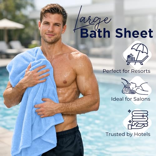 Image of DAN River 2 Pack Bath Sheets Extra Large 35x70, Large Bath Towels for Adults, XL Oversized Heavy Duty Towel Set, 600 GSM 100% Ring Spun Cotton, Soft Quick Dry, Medium Blue