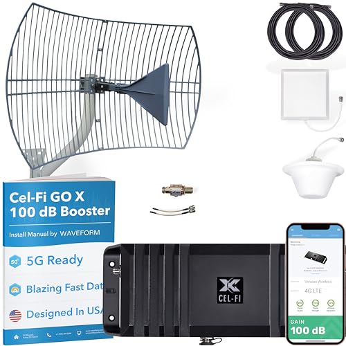 CEL-FI GO X w/Grid Parabolic Antenna Bundle | Cell Phone Booster for Homes | 4G, 5G, AT&T, Verizon, & T-Mobile | The Only 100 dB Cell Phone Signal Booster | FCC Approved | 1 Antenna Kit