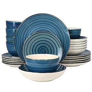 Elama Gia 24 Piece Round Stoneware Dinnerware Set in Dark Blue