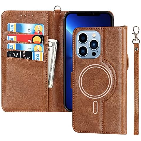 Zouzt for iPhone 13 Pro Case with Wallet Case, Compatible with MagSafe Charger, Flip Folio Case with Card Holders Kickstand [Shockproof TPU Inner Shell] Phone Cover- Brown Cover