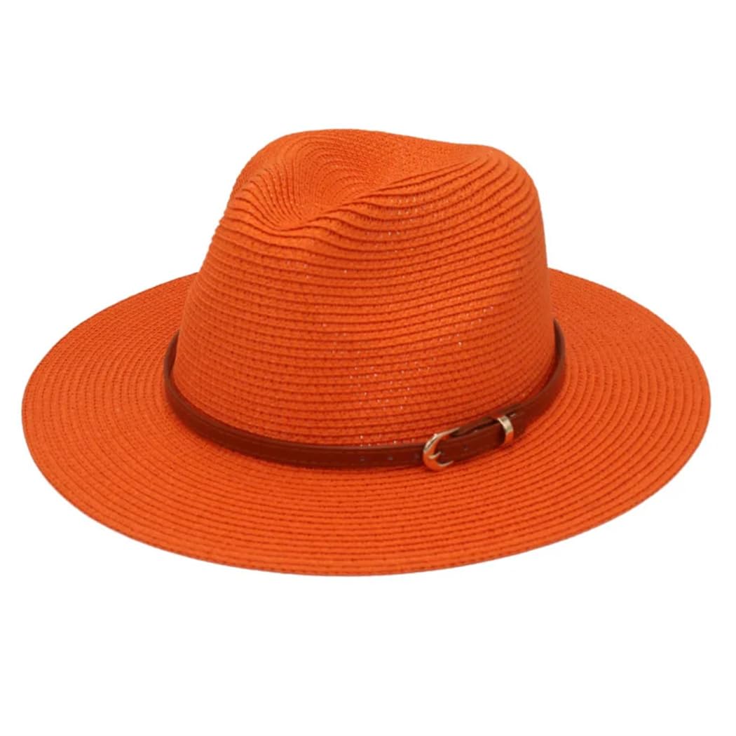 Cappello unisex tinta unita Panama Piccola Cintura Fibbia Top Hat Casual Pieghevole Paglia Fedora Cappello Donna Spiaggia Sun Cap