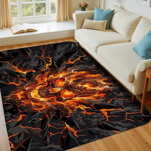 Alfombra de calavera gótica rectangular con llamas para decoración de salón 6