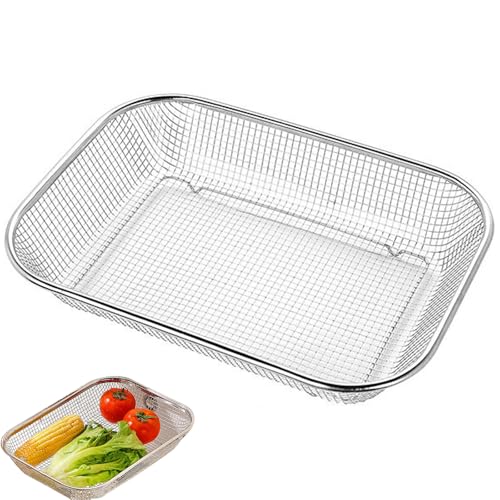 Tamis de jardin en acier inoxydable et tamis à compost de jardin, 33,5 x 24 x 6 cm, panier de jardin carré pour sol, sable, pierres, égouttoir multifonction...