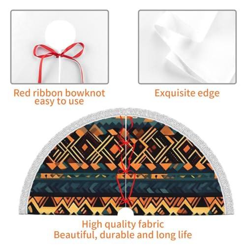 Jupe de sapin de Noël ethnique imperméable 122cm avec pompons - 5