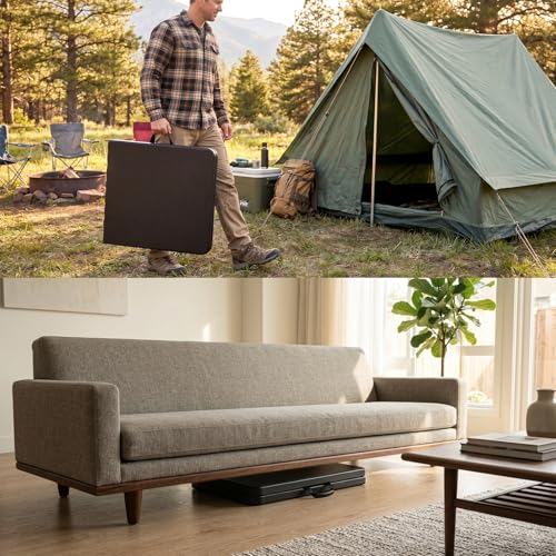 Image of Byliable Folding Table 4 Foot, Heavy Duty Portable Plastic Fold-in-Half Utility 4ft Folding Table with Carrying Handle for Indoor Outdoor, Camping Picnic Party, Black