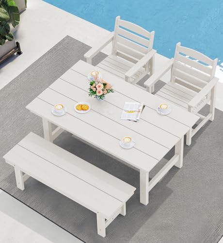 Image of SERWALL Patio Dining Chair Set of 2,All Weather HDPE Dining Chair, White | Outdoor Dining Chairs built to last with 330 lb capacity. Compact 23.4 inchx23.6 inchx33.6 inchH. Weatherproof & easy to clean.