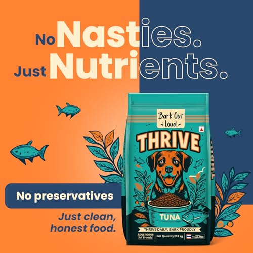 Image of Thrive- Bark Out Loud Real Tuna Fish Dry Dog Food | Antioxidants, Omega, Multivitamins | Yucca for Digestion (800 gm)