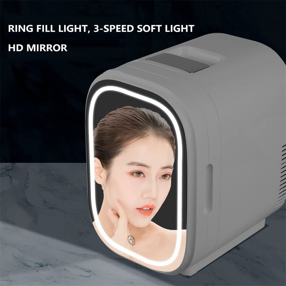 Mini Nevera portátil, Nevera para el Cuidado de la Piel de 8 l con Espejo LED, Enfriador y Calentador eléctrico, Nevera compacta de Maquillaje AC/DC para el Cuidado de la Piel, Alimentos