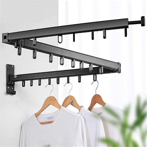 Miniatura 1 de XBWEI - Percha plegable para colgar ropa, montaje en pared, retráctil, para secar en interiores y exteriores, de aluminio, para ahorrar espacio