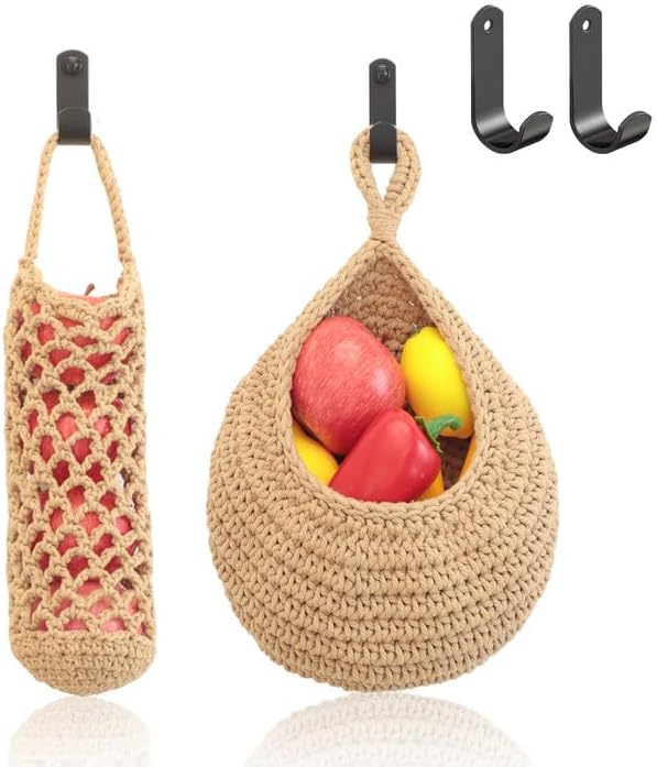 Boho Jute Hanging Basket 2 Pack Hanging Fruit Basket for