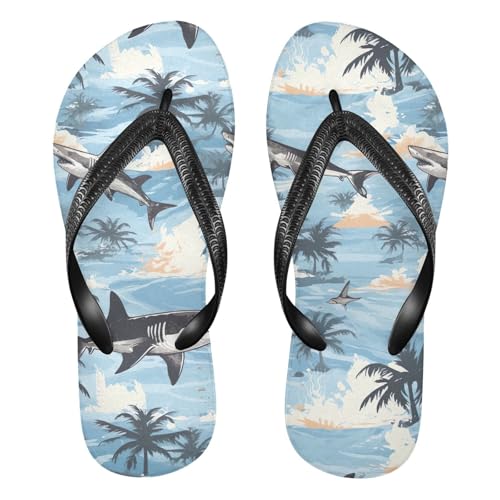 RunningBear Shark Coconut Trees Womens Flip Flops Sandals Beach Shower Shoes Mens Sandals for Walking XS
