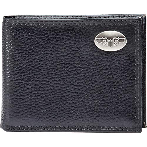 Aviation Pilot Wings Medallion Black Leather Men s Wallet with Leather Ramp Pass Insert