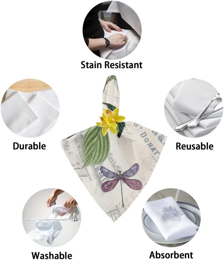 Dragonfly Vintage Clock Retro Table Napkin Cloth Set Wedding Party Restaurant Supplies Christmas Napkins(6pcs)