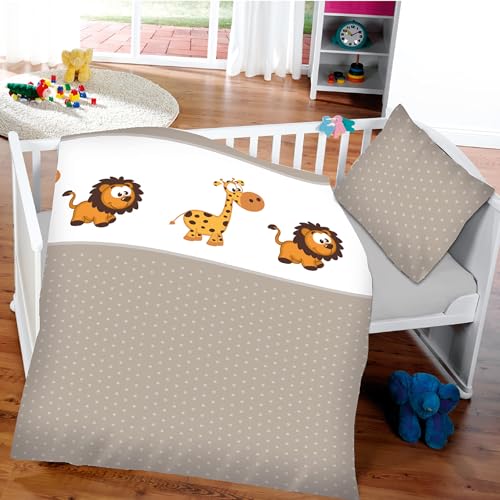 Kinder Bettwäsche 2-TLG (100x135cm / 40x60cm) Bettdecken Set, 100{f6fd3dc249e963dc48c57748d4f9351977c1cc79fb63953341b8d4ab8aab53d1} Baumwolle - Babybettwäsche mit Motiv Löwe & Giraffe Kinder Bettwäsche 2-TLG (100x135cm / 40x60cm) Bettdecken Set, 100{f6fd3dc249e963dc48c57748d4f9351977c1cc79fb63953341b8d4ab8aab53d1} Baumwolle - Babybettwäsche mit Motiv Löwe & Giraffe