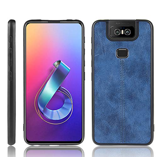 Jiajihua Funda Compatible con ASUS Zenfone 6 ZS630KL,Compatible con ASUS Zenfone 6 2019 / Zenfone 6z [PU Textura de Cuero] [PU+PC+TPU] Funda Protectora de cámara 3 en 1 Blue