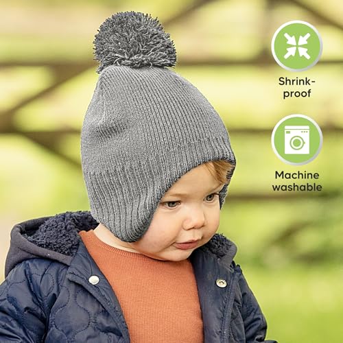 Image of Baby Beanie Winter Hat 6-36 Months - Cute Pom Winter Baby Hats with Earflaps, Soft & Stretchy Knit Toddler Beanies for Infant, Newborn 6-36 Months Boys, Girls, Cozy, Warm Fall Essentials (Gray, M)