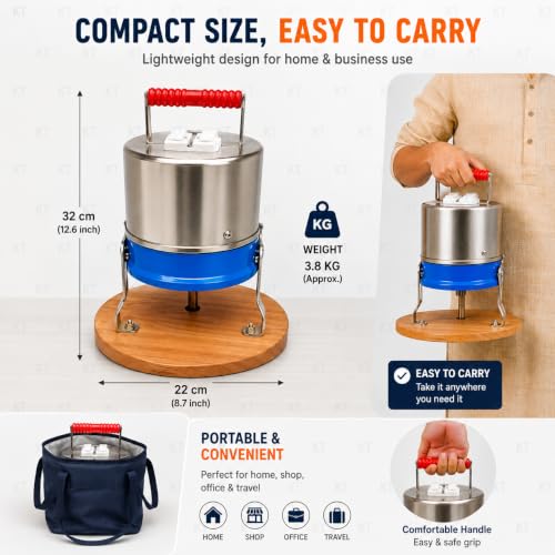 Image of DRUMSTONE ( 2026 Brings 5 Years WARRANTY ) Copper Motor Grain Mill Machine Heavy Duty Flour Grinder for Home & Small Business Use, Pure Wood Base, Powerful 8 No. Madhana