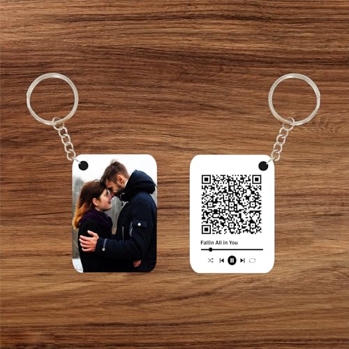 Image of Personalized QR Code scan Music Keychain with photo & Name | Best gift for anniversary, birthday | Metal