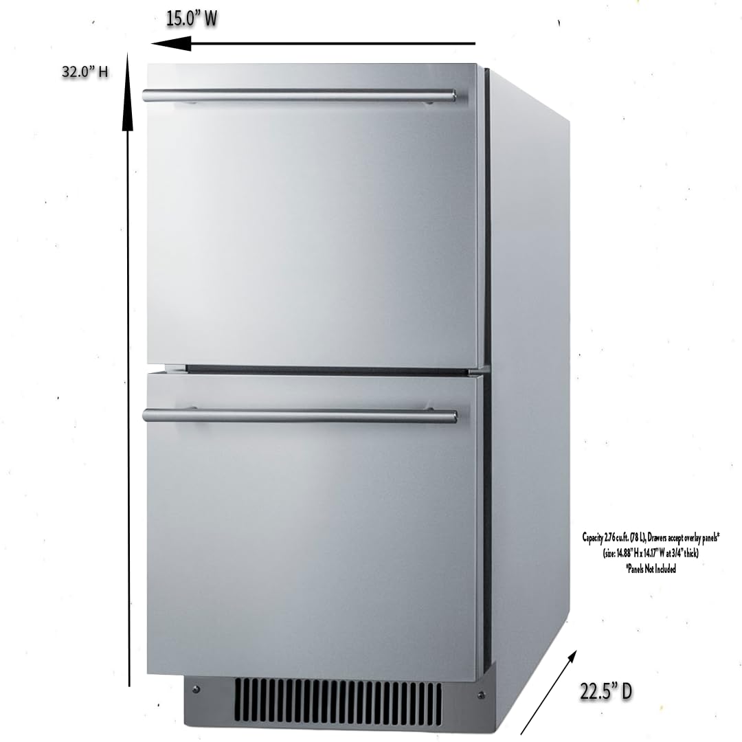 Summit 15” Two Drawer Refrigerator, Indoor or Outdoor Refrigerator, 2.76 cu.ft. Capacity, ADA Compliant, ENERGY STAR, Stainless Steel, Panel Ready Capable*- ADRD15 (*Panels not included) on Fridge.com
