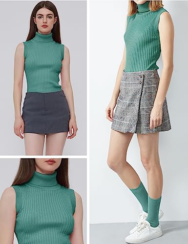 Image of v28 Women Sleeveless High Neck Turtleneck Stretchable Knit Sweater Top