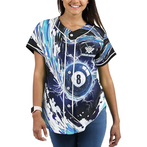 Customized Billiards Themed Button Down Baseball Jersey con gráfico impreso USA 8 Ball Pool Sports Tee Shirt miniatura 2