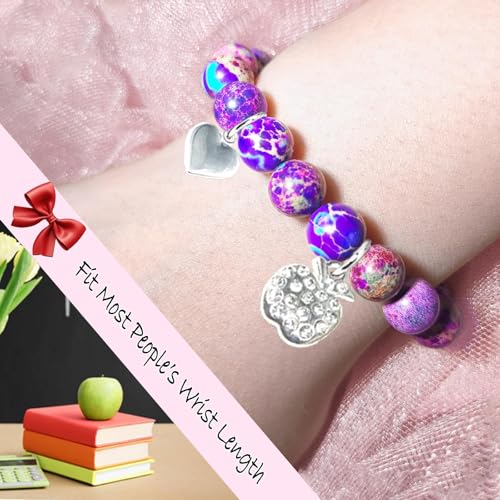 Image of Teacher Appreciation Gifts, Natural Stone Teacher Appreciation Bracelet for Women, Thank You Teachers Gifts with Message Card