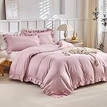 Tokokimo Pink Single Duvet Cover Set 2pcs Ruffle Bedding Set Microfiber Frills Single Duvet Cover with Zipper Easy Care 135x200cm