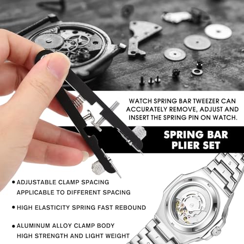 Image of 10 Pcs Watch Spring Plier Tool Kit Watch Band Bar Tweezers Tool Pliers with Tips Pin for Watch Disassembling & Replacing (Black)