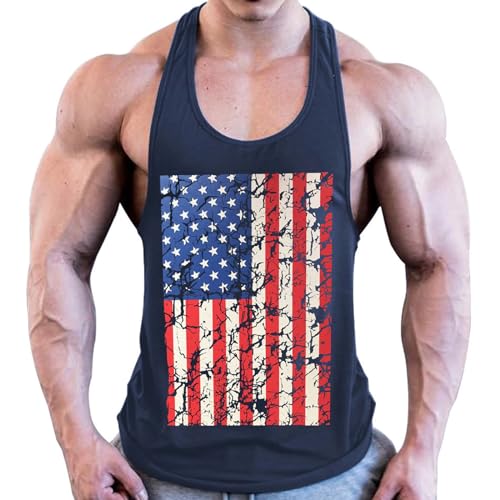 ZUEVI Men’s Tank Top Workout Y-Back Gym Muscle Tee Shirts Sleeveless Printed Flag T-Shirt3