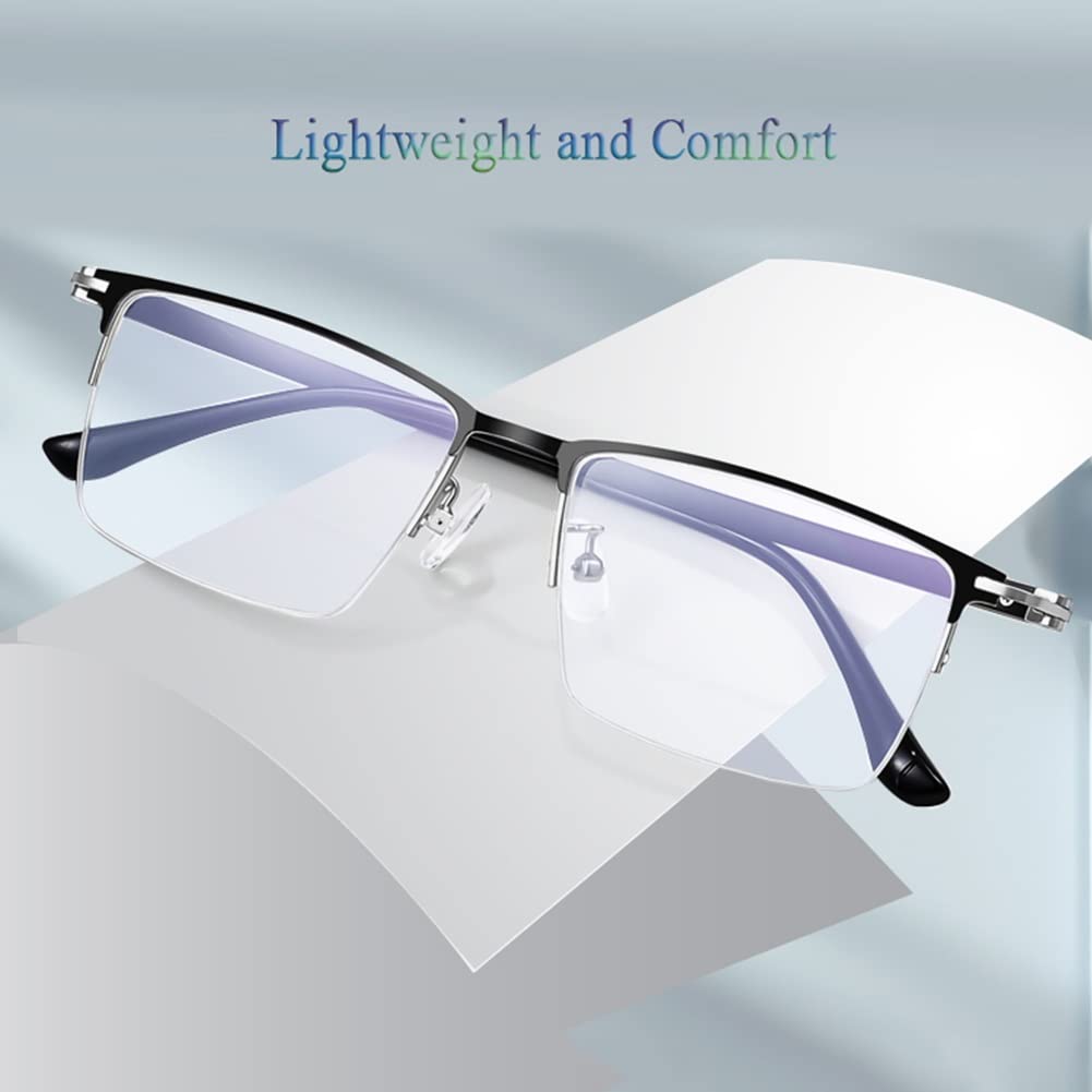 Anti Blue Light Okulary do Czytania, Stylowa Okulary Półokulary, Metalowe Okulary dla Mężczyzn (Color : Noir, Size : 3.5)
