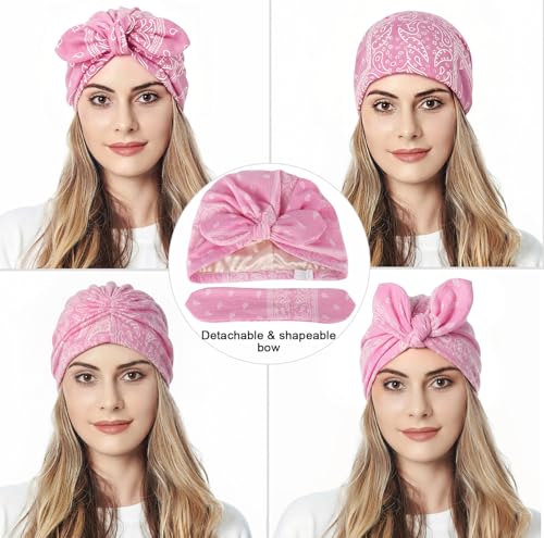 Image of Ababalaya Satin Lined Beanies for Women Chemo Headwear Silky Lined Cotton Sleeping Cap