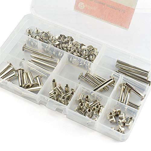 60 Sets Silver Chicago Screws Assorted Kit Screw Posts Metal Accessories Nail Rivet Chicago Button for DIY Leather Decoration Bookbinding Slotted Flat Head Stud Screw M5x 5/10/15/20/25/30/35/40mm - Thumbnail 3