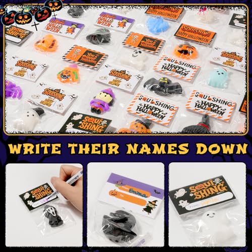 Image of Halloween Mochi Squishy Toys 24 Pack with Gift Cards, Mini Squishy Toys, Halloween Toys Bulk Party Favors for Kids, Trick or Treat, Stress Relief Toys, Birthday Gift, Classroom Prizes