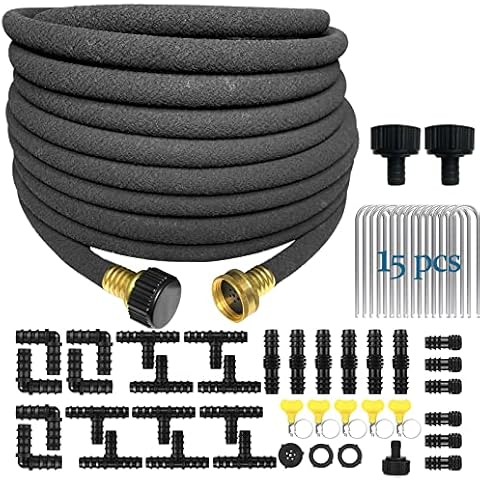 Gnimihz Soaker Hose 100ft with Drip Irrigation Fittings Kit, Garden Drip Hose with 3/4’’ Solid Brass Fitting, Perfect for Garden Vegetable Beds, Lawn, Plants Cover