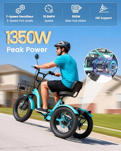 Image of MOONCOOL Electric Tricycle for Adults, 20 inch x 4 inch Fat Tire Electric Trike, 48V 500W 3 Wheel Electric Bike, 7 Speed E Trikes for Adults with Removable Battery, Aluminum Frame & Large Basket