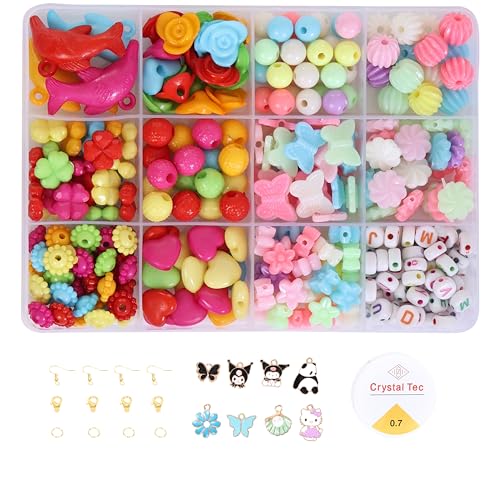 Image of Ambitieux DIY Bracelet Making Kit for Girls - 12 Types Colorful Beads with Charms, Elastic Thread, Earrings, Clasps & Rings - Jewellery Craft Kit for Kids, Birthday Return Gift, Rakhi Special Set for 2 3 4 5 6 7 8 9 10 years (Multicolor 2)