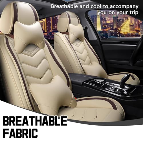 Image of CTDS Car Seat Covers for VW Tiguan 2009-2026, Stylish Sport Seat Cover, Premium Nappa Leather Car Seat Cover. Automobile Seat Covers Sets.(Luxury 2 Seats /Beige)