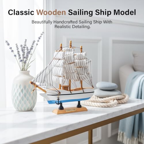 Image of HindCraft Wooden Sailing Ship Showpiece for Home Decor | Vintage Boat Model Decorative Tabletop for Living Room, Office & Gift