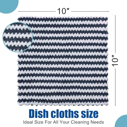Homaxy 12 Pack Kitchen Dish Cloths, Ultra Soft and Absorbent Dish Towels, Reusable Fast Drying Microfiber Cleaning Cloth, Coral Velvet Wave Design No-lint, 10 x 10 inches, Dark Grey