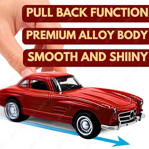 Image of toyco Alloy Metal SUV Toy Car for Kids | Pull Back Unbreakable Small Toy Cars | Openable Doors, Smooth & Shiny Edges |1:36 Scale | Gift Toys for Boys and Girls Age 3+ | (Mercedes Gulwing red)