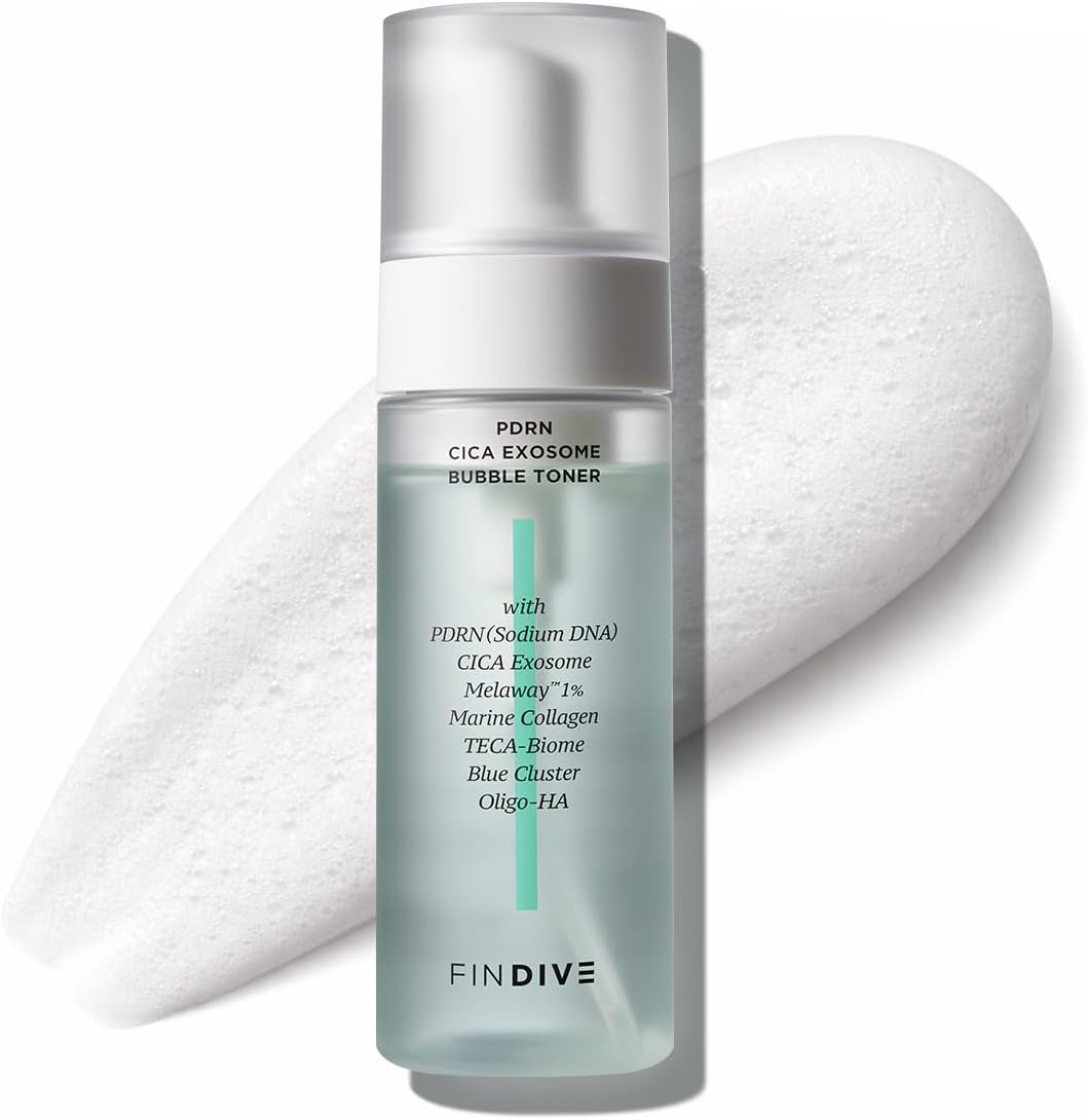 FINDIVE Official PDRN CICA Exosome Bubble Toner, PDRN (Sodium DNA) 1,000ppm, CICA Exosome 1,000ppm, Marin Collagen, Soothes, Regenerates Skin, Korean Skincare 5.07fl.oz