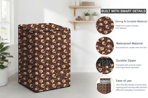 Image of Stylista PVC Washing Machine Cover Compatible for Godrej 6.5 Kg Fully-Automatic Top Loading WTEON ADR 65 5.0 FDTNS GPGR, Floral Pattern Coffee Brown